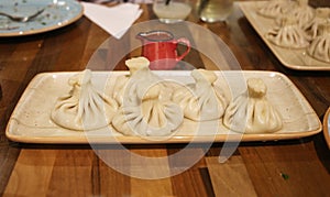 Traditional georgian khinkali in one of Tbilisi restaurants