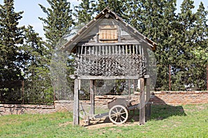 Traditional Georgian wooden farm building in Tbilisi Open Air Museum of Ethnography. Georgia country