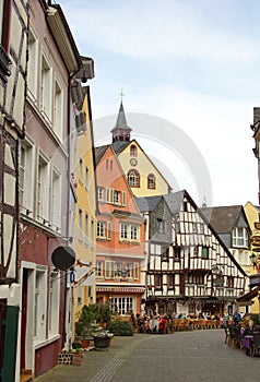 Traditional german buildings in Bernkastel-Kues on the river Mosel in Germany