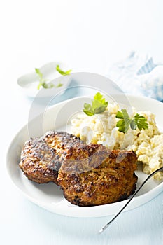 Traditional German burgers with potato salad