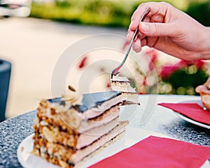 traditional german cake on cafe table