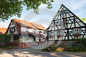 Traditional german houses with ancient wooden windows and blinds or shutters