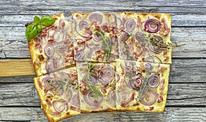 Traditional german pizza or flammkuchen