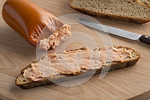 Traditional German Teewurst on bread