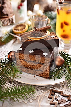 Traditional gingerbread cake with chocolate glaze