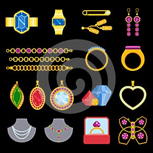 Traditional golden jewellery bangles diamond luxury necklace precious jewelery vector illustration