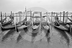 Traditional Gondolas in Venice in black and white