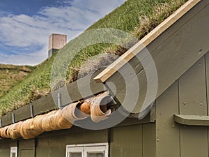 Traditional Grass Roofed building in Torshavn, Faroe Islands.