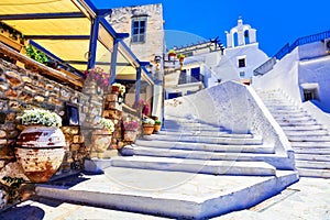 Traditional Greece - charming floral streets with tavernas, Naxos island, Cyclades