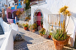 Traditional greek architecture in Oia village, Santorini island, Greece