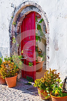 Traditional greek architecture in Oia village, Santorini island, Greece