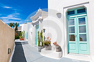 Traditional greek architecture in Pyrgos village, Santorini island, Greece