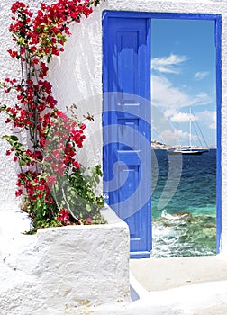 Traditional greek door on Mykonos island
