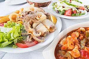 Traditional Greek Food Served At Outdoor Restaurant