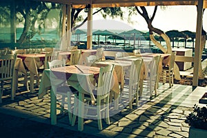 Traditional greek outdoor restaurant on terrace