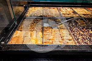 Traditional Greek pastries in a bakery