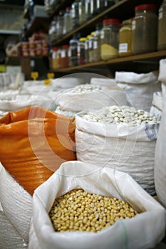 Traditional greek pulses in a shop