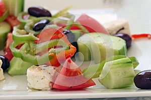 Traditional Greek Salad with Fetta Cheese, Tomatoes, Cucumber, Pepper and Olives