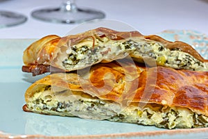 Traditional greek spinach pie spanakopita with goat cheese