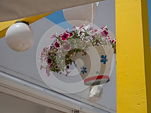 Traditional greek style flower decoration on the street