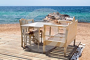 Traditional Greek table at the beach