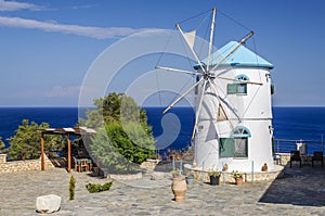 Traditional greek windmill on Zakynthos island on Ionian Sea, Greece.