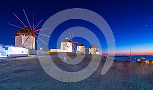 Traditional greek windmills on Mykonos island, Cyclades.