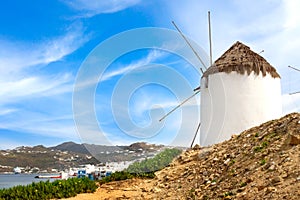 Traditional greek windmills, Mykonos island, Cyclades, Greece