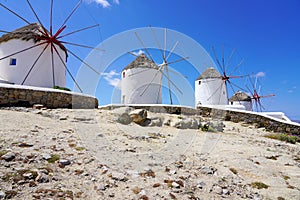 Traditional greek windmills on Mykonos island, Cyclades, Greece