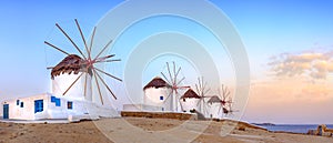 Traditional greek windmills on Mykonos island, Cyclades, Greece