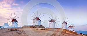 Traditional greek windmills on Mykonos island, Cyclades, Greece photo