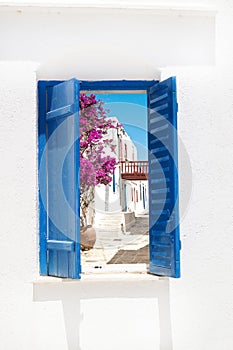 Traditional greek window on Sifnos island photo