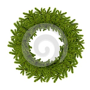 Traditional green christmas wreath isolated on white background.