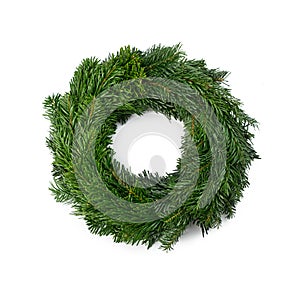 Traditional green christmas wreath isolated on white background. festive decoration symbol