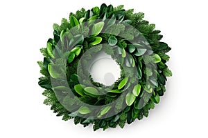 Traditional green Christmas wreath on a white background