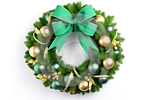 Traditional green Christmas wreath on a white background. Festive decoration