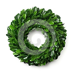 Traditional green Christmas wreath on a white background. Greeting card