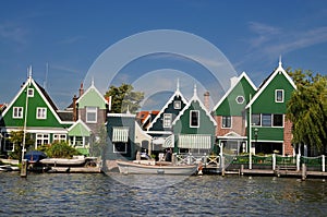 Traditional green houses in Zaanse Schans Netherlands