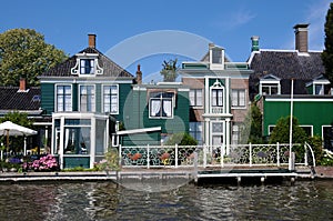 Traditional green houses in Zaanse Schans Netherlands