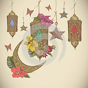 Traditional greeting card with arabic lantern