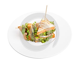 Traditional grilled club sandwich with chicken.