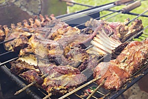 Brazilian barbecue. Churrasco Gaucho. Churrasco Uruguay. Grilled meat. meat skewer photo