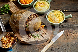 Traditional haggis meal for Robert Burns Supper photo