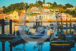 Traditional half-timbered basque houses in port of Saint Jean de Luz