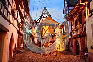 Traditional half timbered houses in Eguisheim by Colmar, Alsace, France