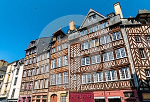 Traditional half-timbered houses in the old town of Rennes, France