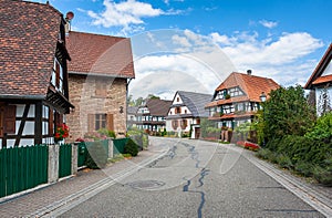 Traditional half-timbered houses in a streets of Seebach