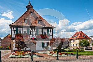 Traditional half-timbered houses in a streets of Seebach