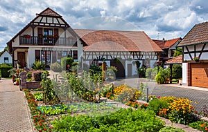 Traditional half-timbered houses in a streets of Seebach