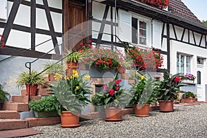 Traditional half-timbered houses in a streets of Seebach